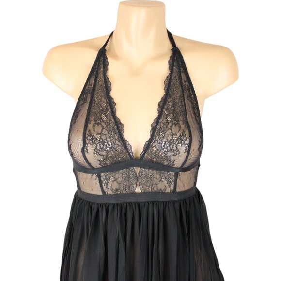 Victoria's Secret Negligee Black Lace Halter Pleated Skirt Small Short N124 - Picture 3 of 10